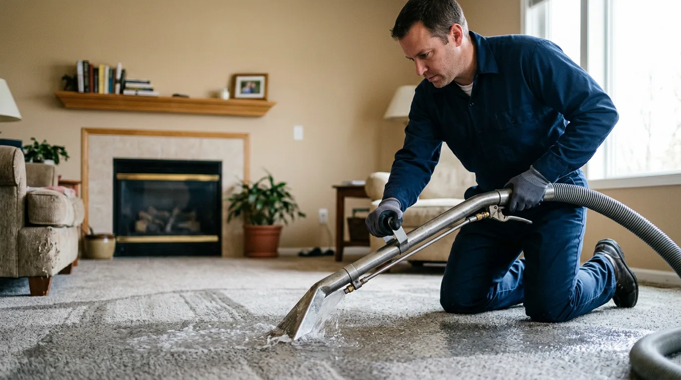 Water damage restoration technician working near Denison, IA